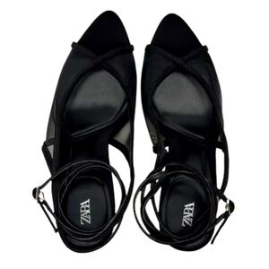 Zara Heeled Mesh Sandals  w. Gladiator style Wrap Around Ankle Strap (NWOT)